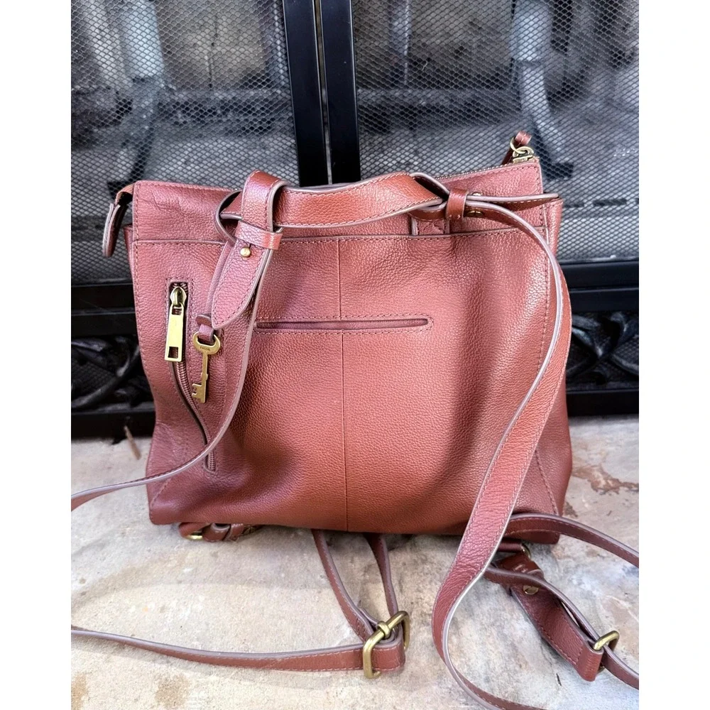 Fossil Elina Convertible Leather Backpack Shoulder Bag Brown